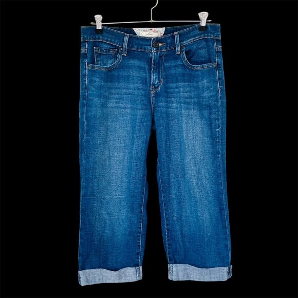 Levis Signature Medium Wash Denim Cuffed Capri Jeans Sz 4 Stretch Cotton Cropped - Picture 1 of 6